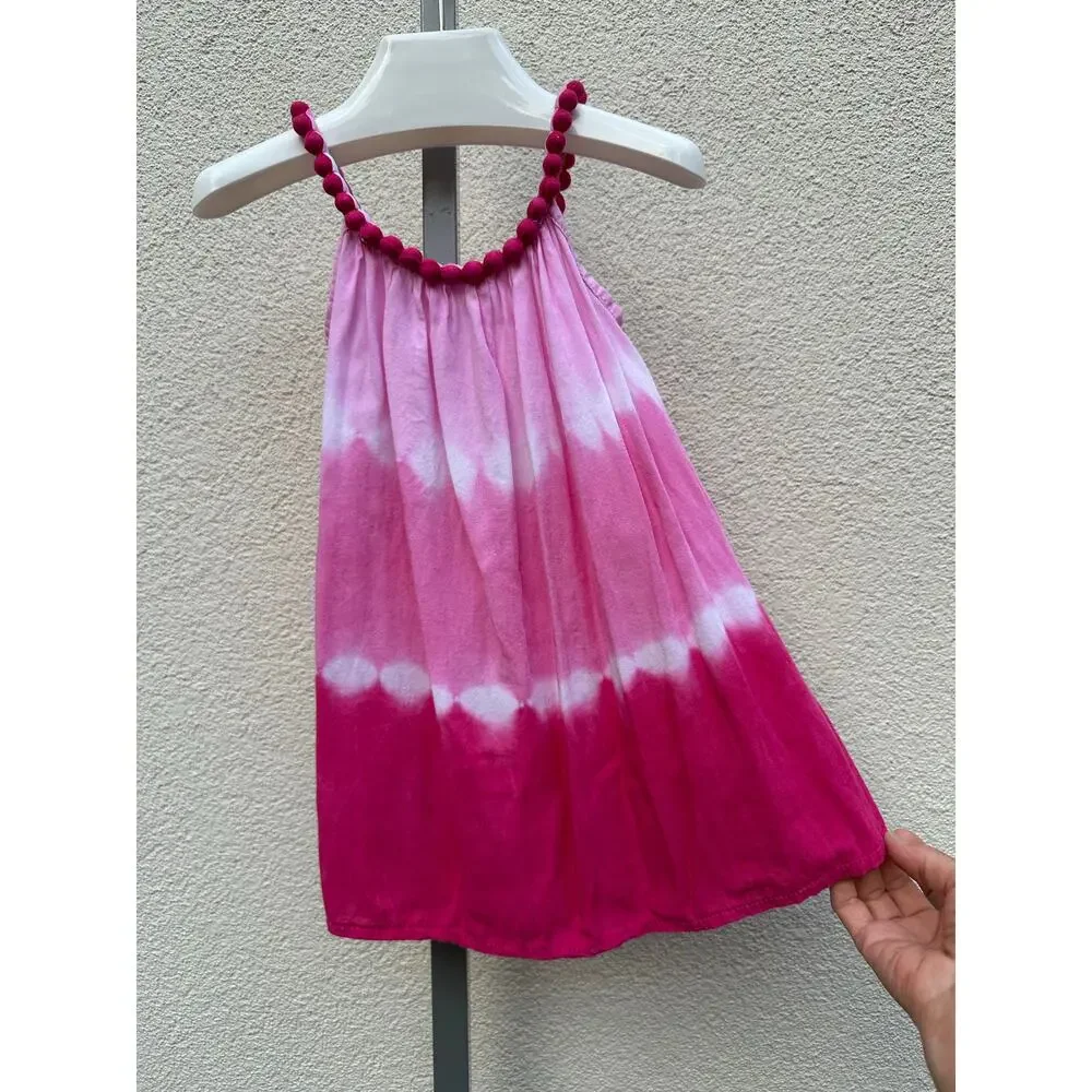 Kembali Tie Dye Dress Necklace Detail Set of 2, Baby Size XS(2T), Pink/ Orange
